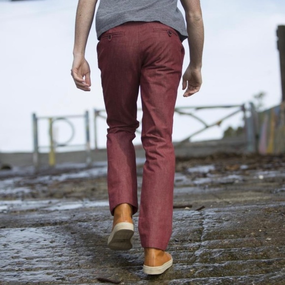 Gustin Chambray Slim Fit Chino Pants - Men's Size 29*29 - Red - Picture 10 of 11